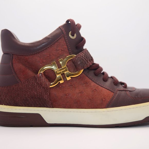 SALVATORE FERRAGAMO Size 9 Burgundy Leather Nayon Gancio High Top Sneakers - Picture 10 of 15